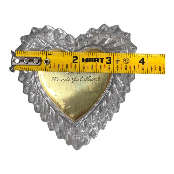 Heart Shaped Crystal Trinket Dish Box Gold Engraved To A Great Aunt Gift Vintage - Picture 6 of 12